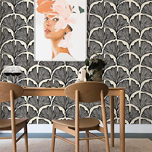 Zebra Black Feather Palm Removable Peel and Stick Wallpaper, 20.5 in X 16.5 ft