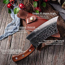 Hand Forged Meat Cleaver 6.3 Inch Kitchen Chef Knife with Leather Sheath and Gift Box