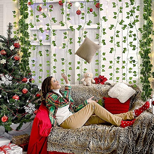 84Ft 12 Pack Artificial Ivy Garland Fake Plants, Ivy Leaves with CE Certified 80 LED String Lights