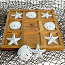 Table Top Tic-Tac-Toe Board Game | 9" x 9" Wood Board Game | Perfect for Beach Décor | Plus Free Nautical eBook by Joseph Rains (White Starfish & Sand Dollars)
