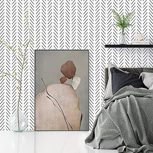 Black and White Peel and Stick Wallpaper Modern Herringbone Contact Paper