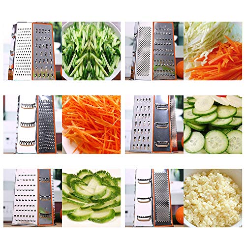 Kitchen Box Grater, Stainless Steel Grater - 6 Sides Stand Grater with Rubber Handle & Base