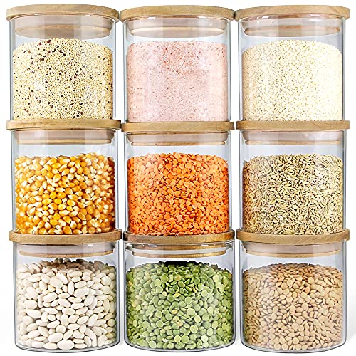 Airtight Glass Canisters with Wood Lids, Glass Food Storage Containers with Lids,