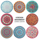 Set of 8 Coaster for Drinks Absorbent Mandala Ceramic Coasters with Cork Base Decor