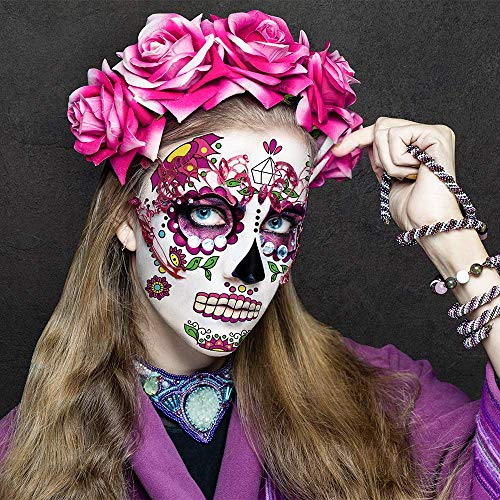 Halloween Makeup Tattoos for Adults, 10 Sheets Floral Rose Party Costume Stickers
