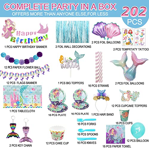 202 PCS Little Mermaid Party Decorations Mermaid Balloons for Girls Decorations