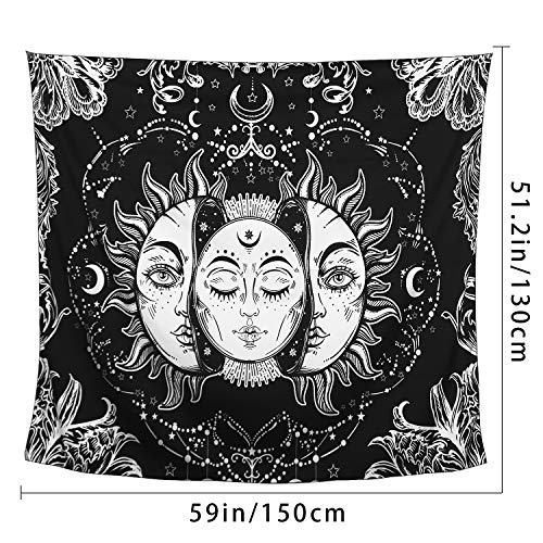 Sun and Moon Tapestry, Burning Sun with Stars Psychedelic Popular Mystic Wall