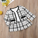 Toddler Baby Girl Plaid Skirt Set Long Sleeve Jacket Coat Tops Party Dress Tutu Skirt Fall Outfit Clothes (Black+White,6-12Months)