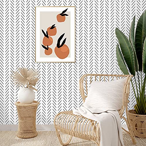 Black and White Peel and Stick Wallpaper Modern Herringbone Contact Paper