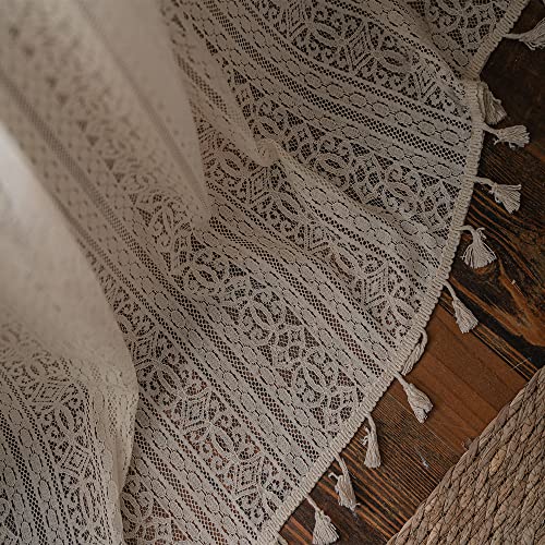 Bohemian Crochet Knitting Curtains Tassels 84 Inches Long,Rod Pocket Boho Cotton Lace Window Drapes