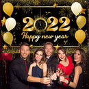 Happy New Year Decorations 2022, Large Size Fabric Black and Gold Happy New Year Banner Photography Backdrop for New Years Eve Party Supplies 2022 Indoor Outdoor