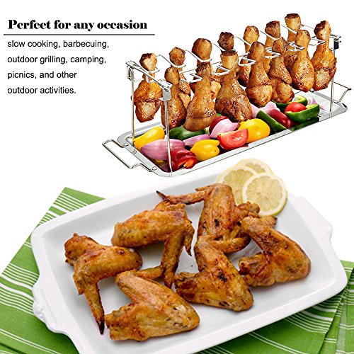 Chicken Leg Wing Rack 14 Slots Stainless Steel Metal Roaster Stand with Drip Tray