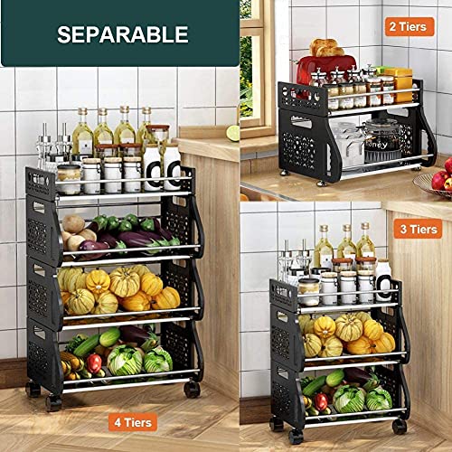 Fruit Storage Basket, HEROPIE 4 Tier Rolling Stackable Vegetable Fruit Basket Utility Cart