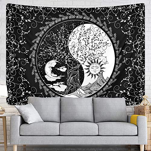 Sun and Moon Tapestry Mandala Yin Yang Tapestry Black and White Tapestries Psychede