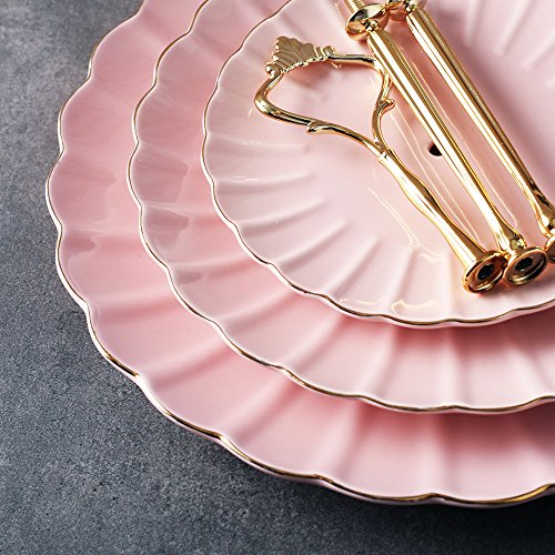 3 Tier Ceramic Cake Stand Wedding, Dessert Cupcake Stand for Tea Party Serving Platter (Pink)