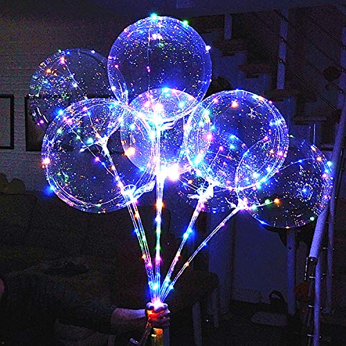 6 PACKS LED Light Up BoBo Balloons with Stick,3 Levels Flashing LED String Lights,