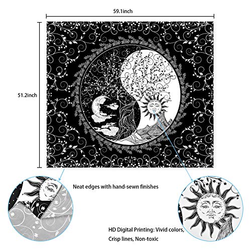 Sun and Moon Tapestry Mandala Yin Yang Tapestry Black and White Tapestries Psychede