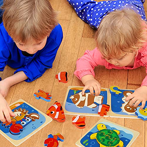 Puzzles for Kids Age 2-4 - 4 Pack Animal Shape Puzzle Montessori Toy for Toddlers