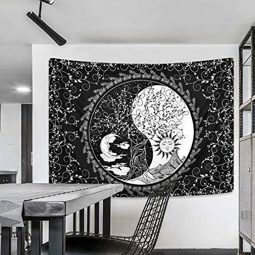 Sun and Moon Tapestry Mandala Yin Yang Tapestry Black and White Tapestries Psychede