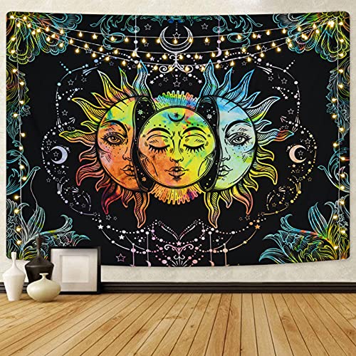Sun and Moon Tapestry Burning Sun Tapestry Black Colorful Wall Tapestries