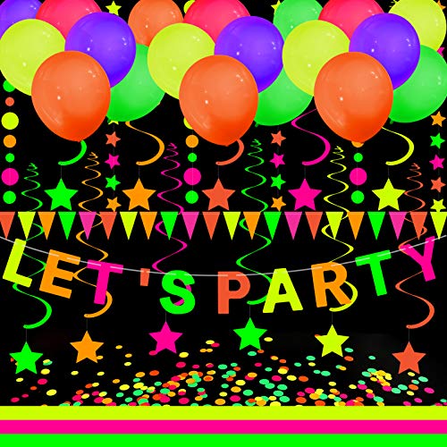 Glow Party Supplies, ZALALOVA 125.3ft Neon Party Supplies Neon Streamers Paper