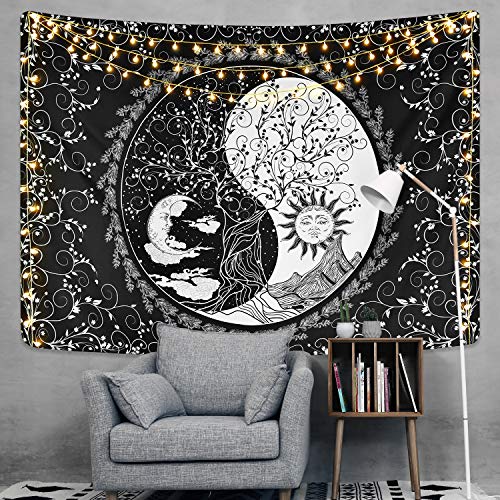 Sun and Moon Tapestry Mandala Yin Yang Tapestry Black and White Tapestries Psychede