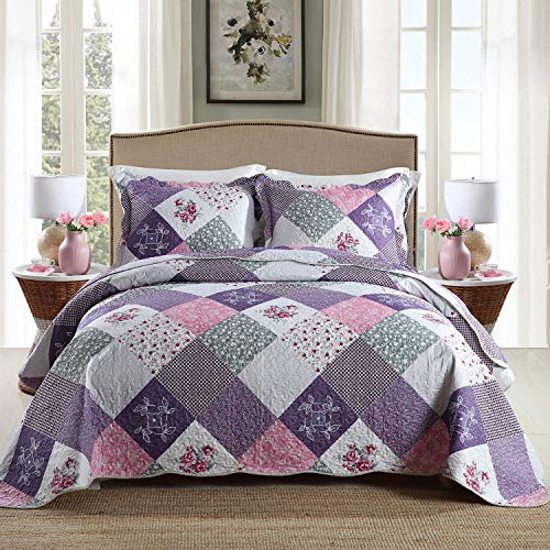 Quilt Set Queen Size - 3 Piece Microfiber Quilts Reversible Bedspreads