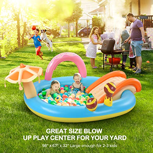 Inflatable Play Center, 98'' x 67'' x 32'' Kids Pool with Slide for Garden