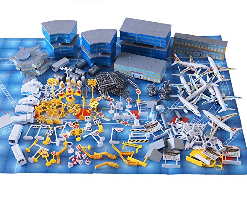 Cp-Tree International Airport Assembled Toy 8 Planes 8 Vehicles 200 Pieces Aircraft Model Playset Simulated Scene