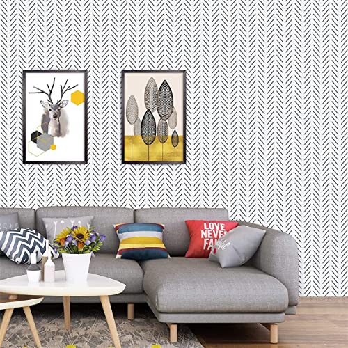 Black and White Peel and Stick Wallpaper Herringbone Contact Paper