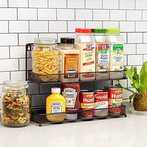 2 PK 2 Tier Mesh Kitchen Counter-top or Wall Mount Spice Rack Jars Storage Organizer