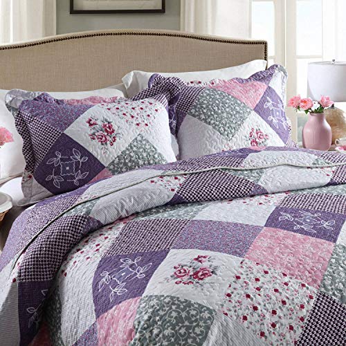 Quilt Set Queen Size - 3 Piece Microfiber Quilts Reversible Bedspreads