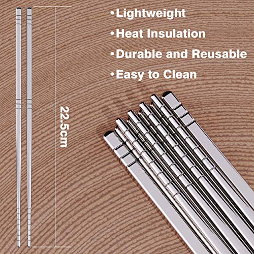 5 Pairs Premium Reusable Metal Stainless Steel Chopsticks Dishwasher Safe
