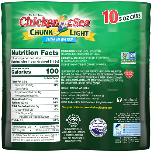 Chicken of the Sea, Chunk Light Tuna in Water, 5 oz. Can (Pack of 10)