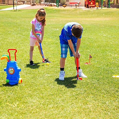 Toyvelt Kids Golf Club Set Golf Cart With Wheels, 4 Colorful Golf Sticks