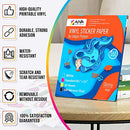 Printable Vinyl Sticker Paper - Waterproof Decal Paper for Inkjet Printer - 50 Self-Adhesive Sheets