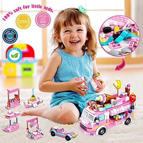 Girls Building Blocks Toys 553 Pieces Ice Cream Truck Set Toys for Girls 25 Models Pink