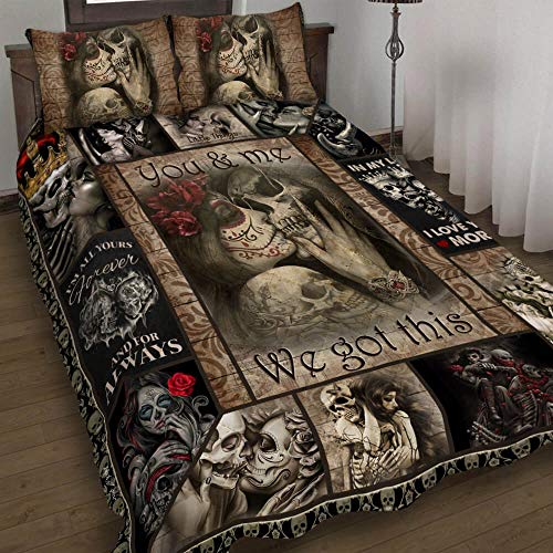 GEEMBI Quilt Bedding Set-to My Love. You and Me We Got This Skull Couple Quilt Bed