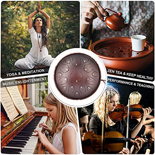 Steel Tongue Drum, 15 Notes 14 inch D-Key Handpan Percussion Instrument - Tank Chakra Drums