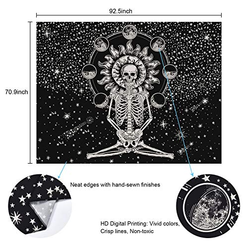 Skeleton Tapestry Chakra Black and White Stars Tapestry for Room