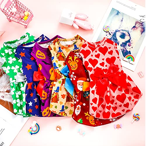 6 Pieces Holiday Dog Dress Cute Halloween Pet Dresses Skirts Christmas Doggie