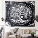 Tree of Life Tapestry Black White- Galaxy Sun and Moon Tapestry- Wall Hanging Decor