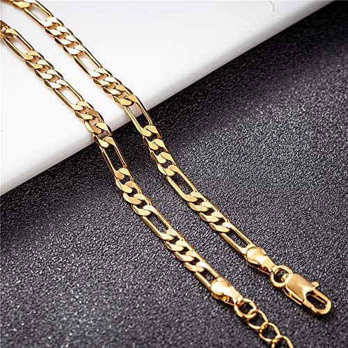 18K Gold Silver Figaro Cuban Link Anklet Bracelet for Women Teen Girls