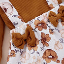 Newborn Infant Baby Girl Ruffle Long Sleeve Ribbed T-Shirt Top Floral Suspender Shorts