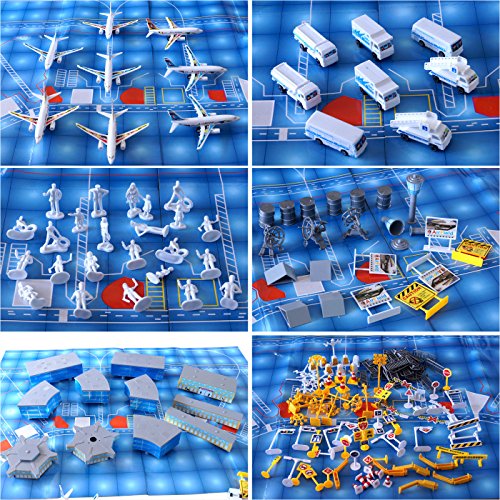 Cp-Tree International Airport Assembled Toy 8 Planes 8 Vehicles 200 Pieces Aircraft Model Playset Simulated Scene