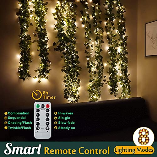 84Ft 12 Pack Artificial Ivy Garland Fake Plants, Ivy Leaves with CE Certified 80 LED String Lights