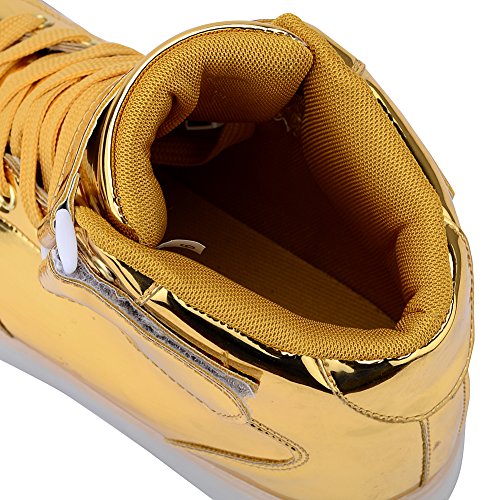 High Top USB Charging LED Shoes Flashing Sneakers, Gold, 7.5 B(M) US