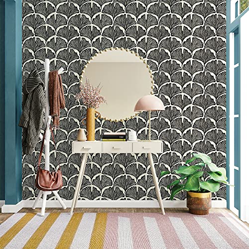 Zebra Black Feather Palm Removable Peel and Stick Wallpaper, 20.5 in X 16.5 ft