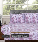 100% Cotton Bed Sheets, 4 Pcs Bed Sets, Pink Floral Print Queen Size Sheets Set