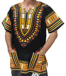 RaanPahMuang Brand Unisex Bright African Black Dashiki Cotton Shirt, X-Small, Yellow and Orange